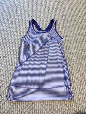 Y2K Striped Racerback Tank Dress in Purple and White